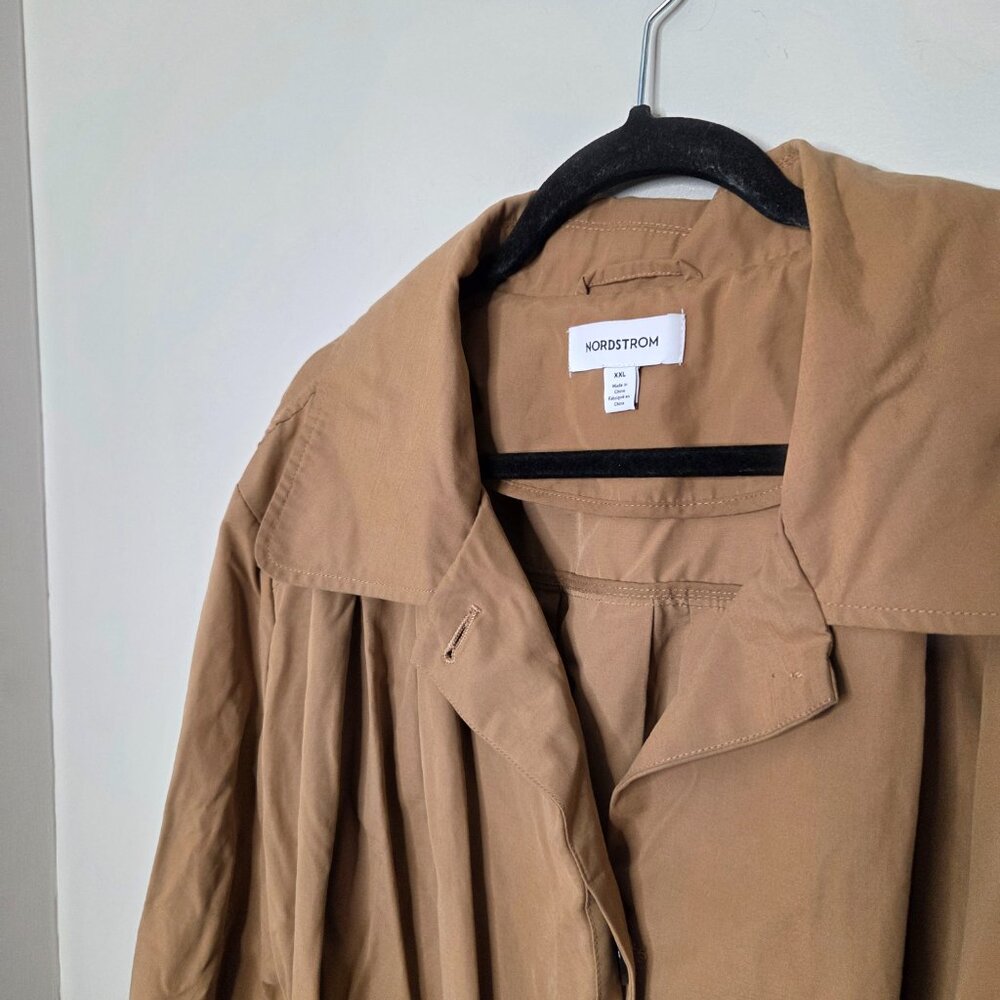 NORDSTROM Solid Brown Tan Button Front Trench Coat - image 3